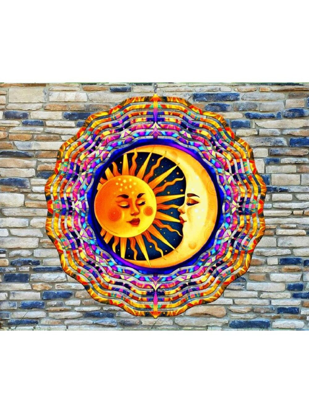 10" Moon Sun Earth Sky Stained Glass Wind Spinner Yard Decor 3D Aluminum rws-179